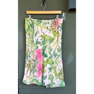 Ann Taylor Size 10 Silk Multicolor Pink/Green Floral A-Line Lined Midi Skirt